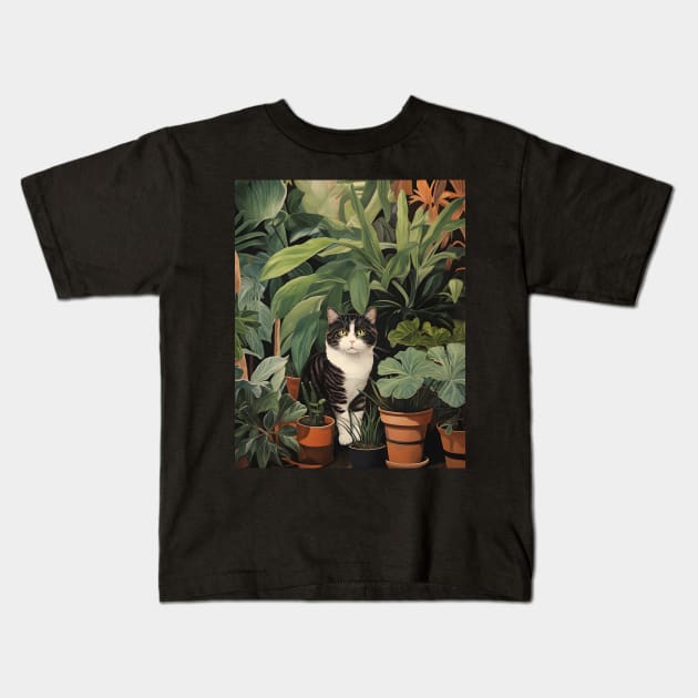 Purrfect Harmony: Cats and Plants Kids T-Shirt by KittyStampedeCo